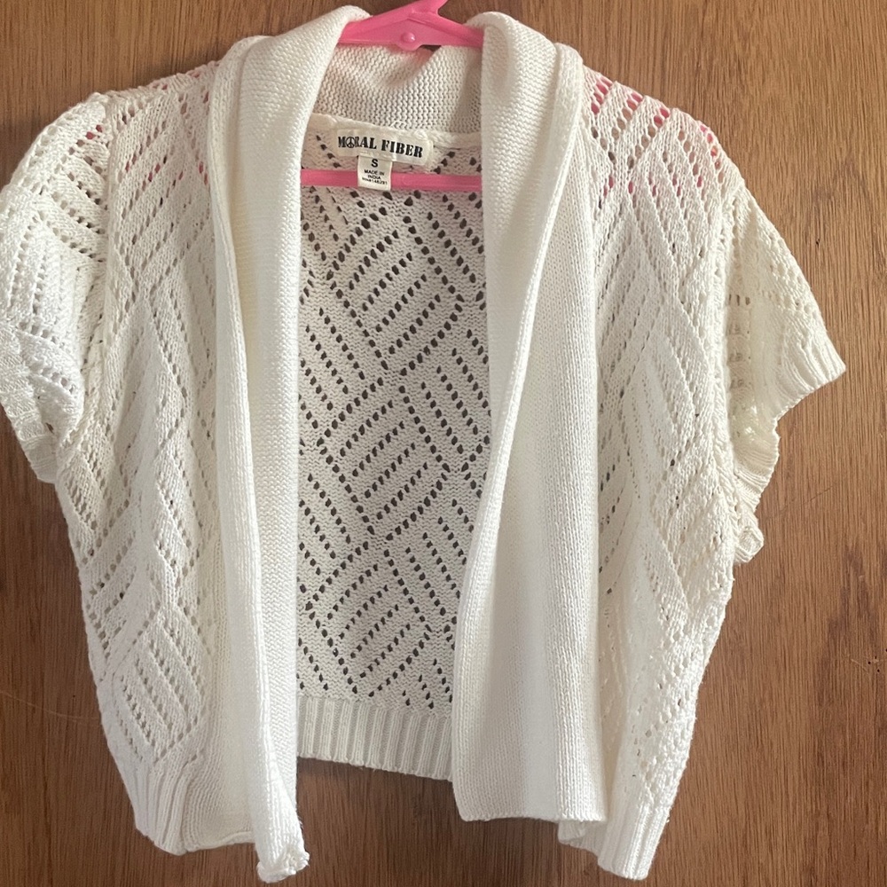 Moral Fiber Cream Open-Front Knit Shrug - Picture 3 of 9